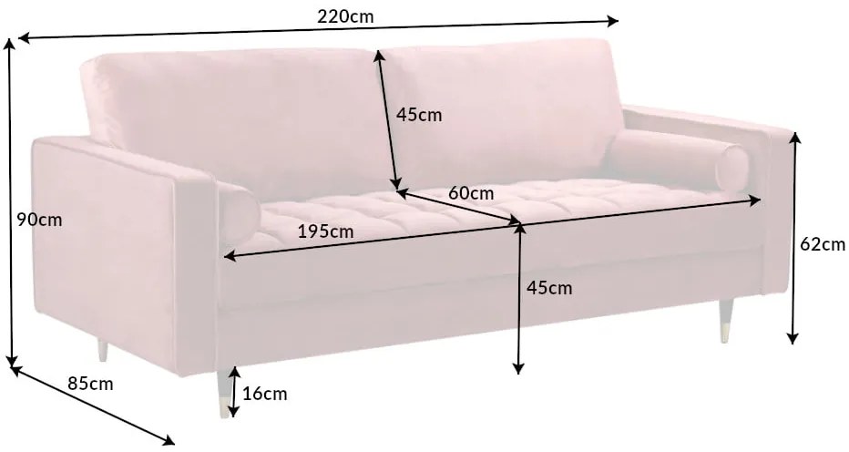 Pohovka COZY VELVET 220 cm staroružový zamat