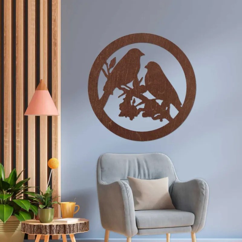 Drevený obraz na stenu vtáky na konári | SENTOP PR0517