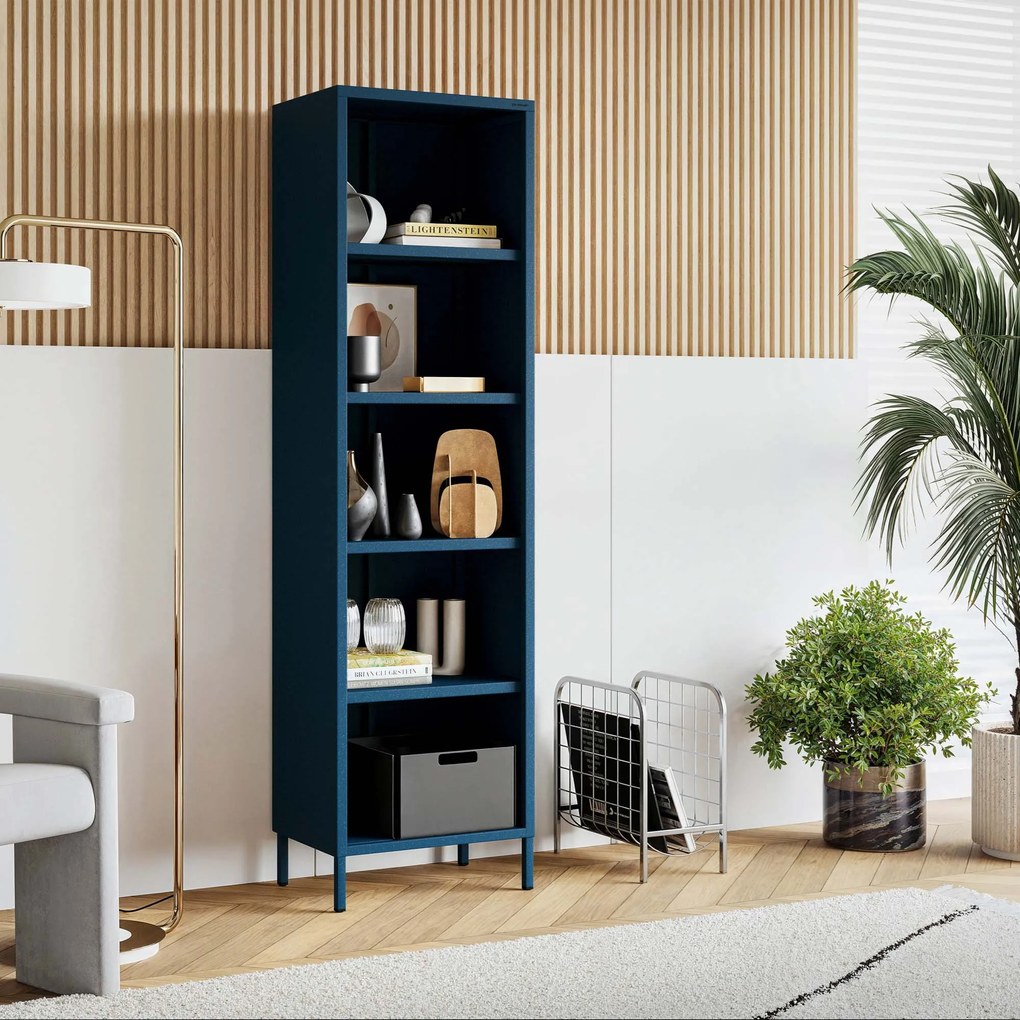 Knižnica do obývačky MARIO, 500 x 1800 x 350 mm, Modern: tmavomodrá farba