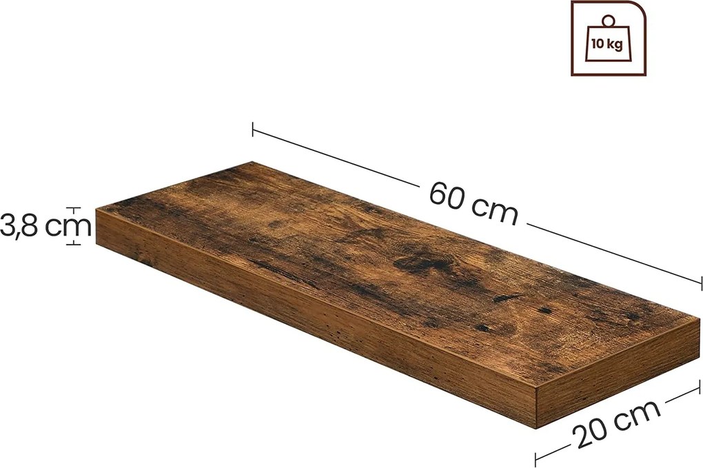 Nástenná plávajúca polica, 60 cm, rustikálna hnedá