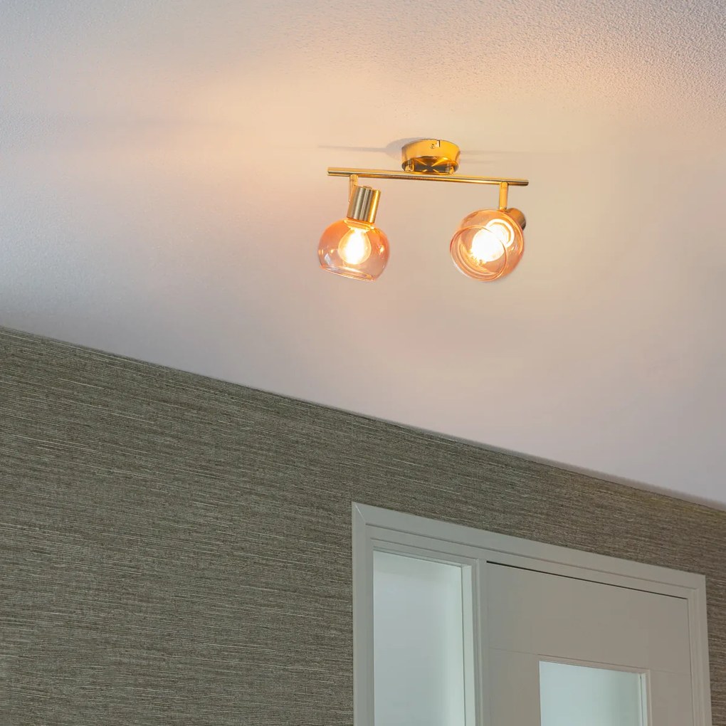 Art Deco reflektor zlatý s ružovým sklom 2-svetlo - Vidro