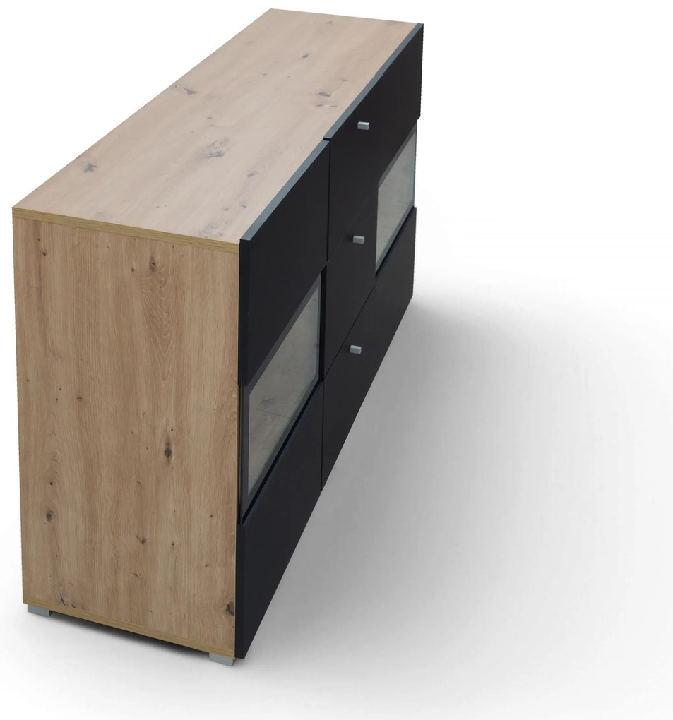 Komoda Baros 26 132 cm so zásuvkami - dub artisan / čierny mat