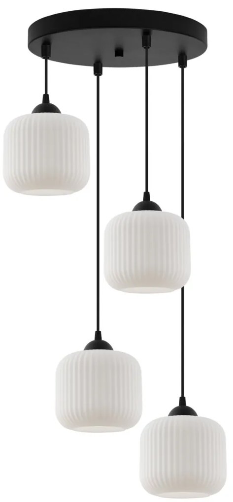 Závesné svietidlo Riffle, 4x biele sklenené tienidlo, b, o