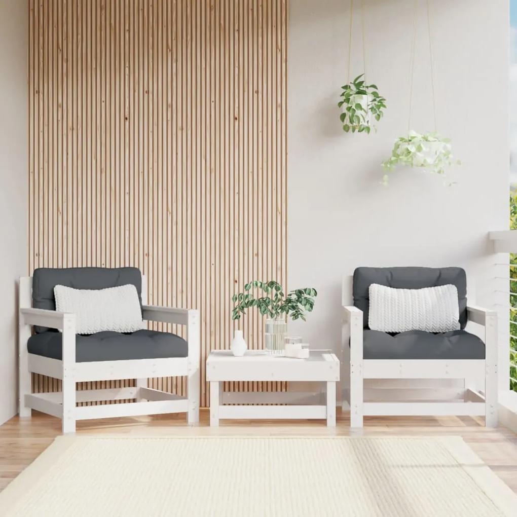 Záhradné stoličky s vankúšmi 2 ks biele borovicový masív 825563