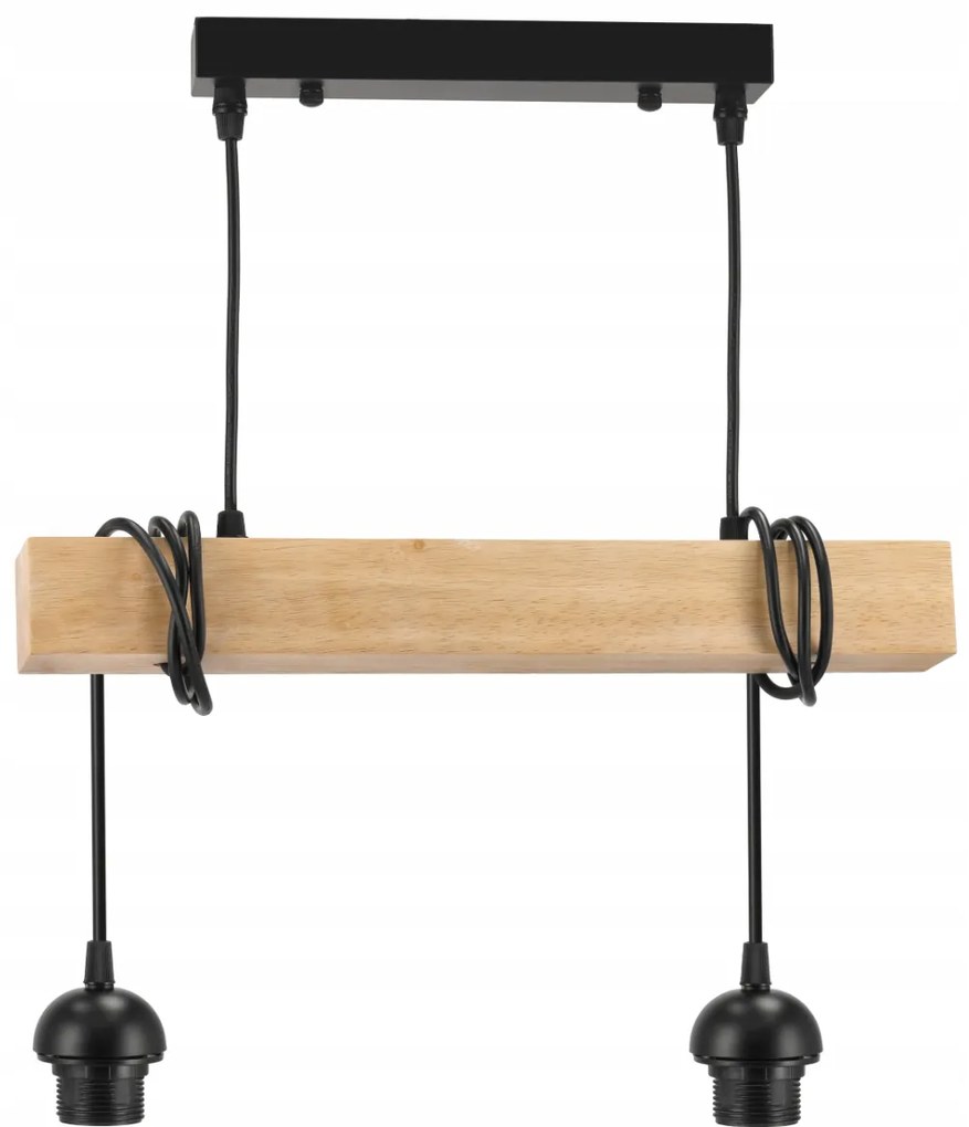 BERGE LED závesné stropné svietidlo, drevený trám, 2xE27, kovový pohárový luster
