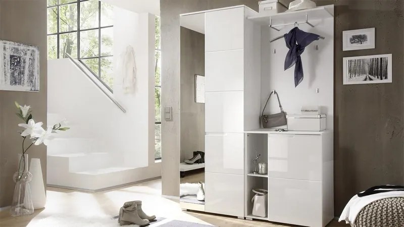 Skriňa so zrkadlom Spice, lesklá biela