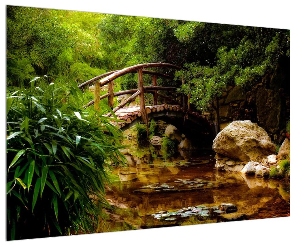 Obraz dreveného mostu cez potok (90x60 cm)