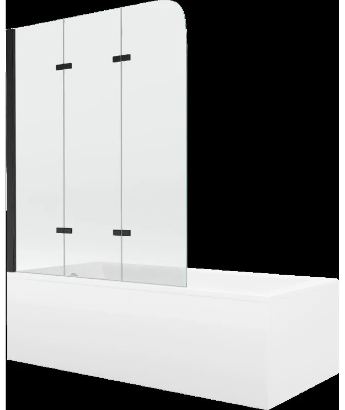 Mexen Cubik obdĺžniková vaňa 150 x 70 cm s obkladom a 3-krídlovou sprchovou zástenou 120 cm, transparentnéné, čierna