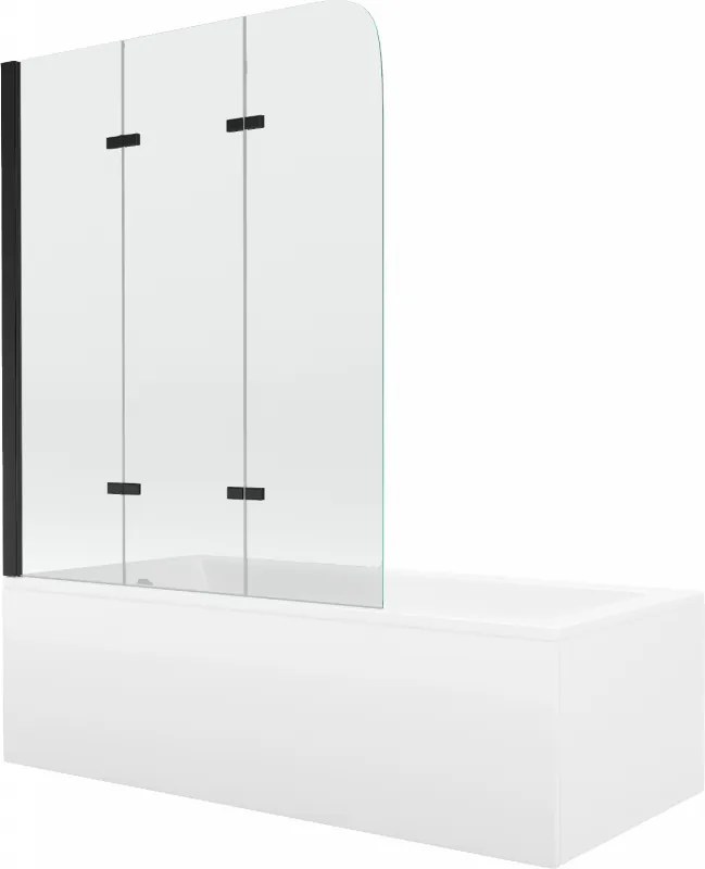 Mexen Cubik obdĺžniková vaňa 150 x 70 cm s obkladom a 3-krídlovou sprchovou zástenou 120 cm, transparentnéné, čierna