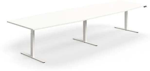 Výškovo nastaviteľný rokovací stôl QBUS, ovál, 4000x1200 mm, biely rám, biela