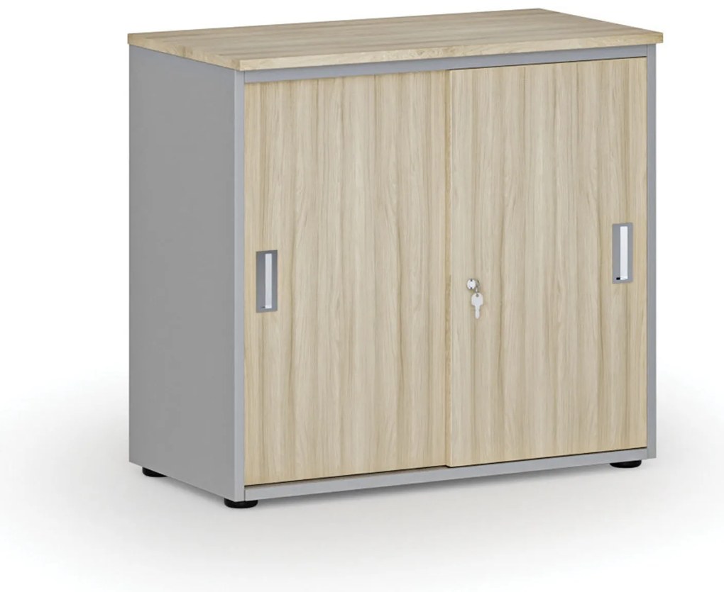 Kancelárska skriňa so zasúvacími dverami PRIMO GRAY, 800 x 420 x 740 mm, sivá/dub prírodný