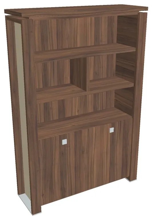Vysoká skriňa Verno+ S 140 x 46 x 210 cm, s regálom, orech / vanilka