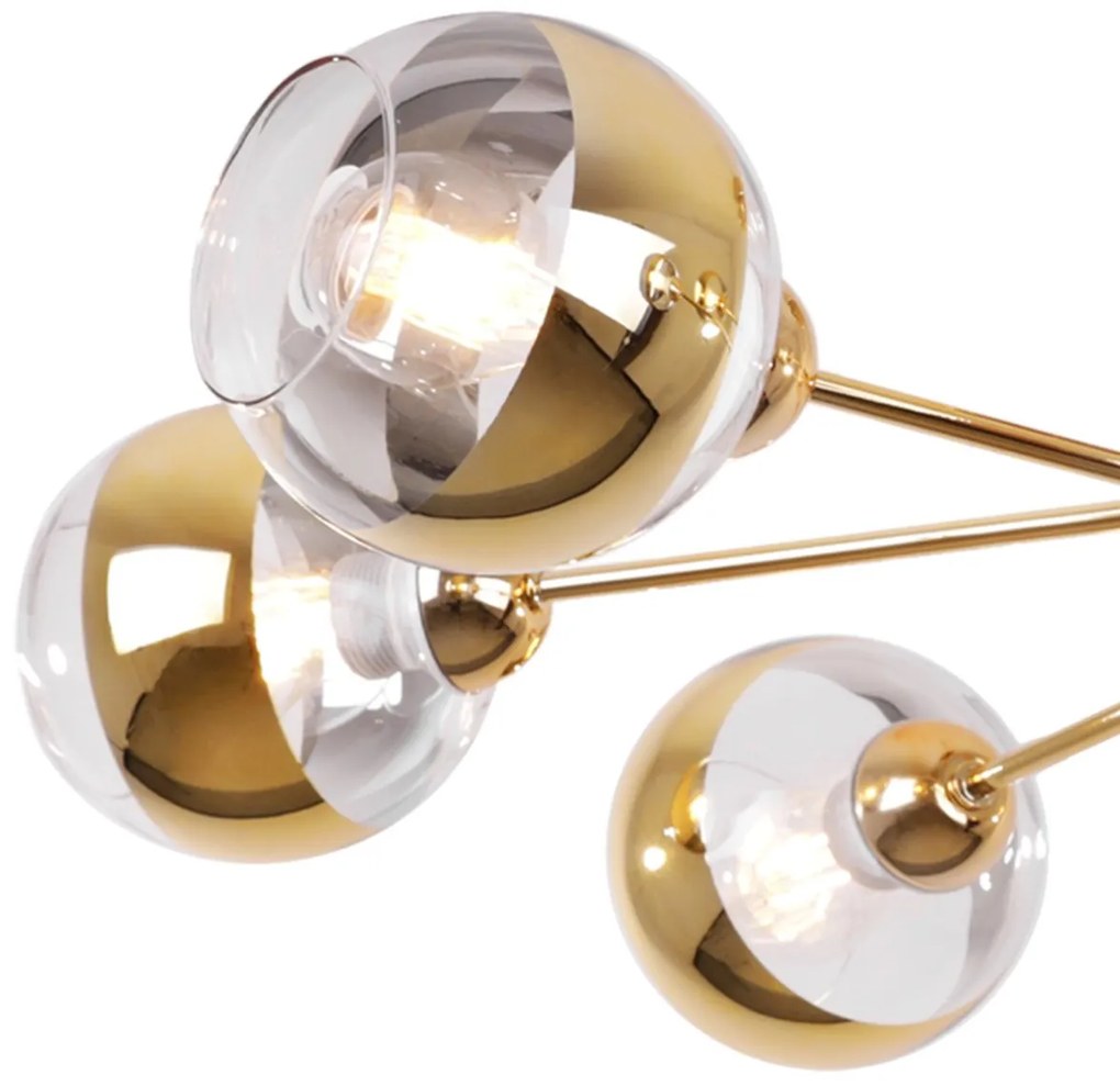 Stropné svietidlo Asturia, 6x zlaté/transparentné sklenené tienidlo, G