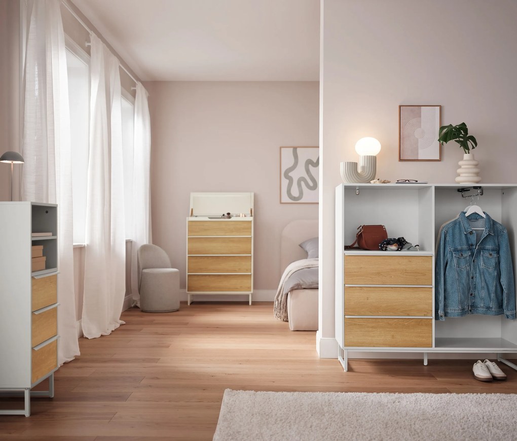 Komoda »LEEG« s 3 zásuvkami a tyčou na oblečenie