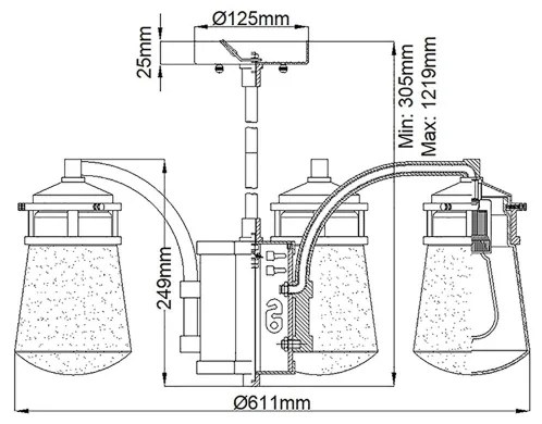 Kichler KL-LYNDON-5P-AZ - Vonkajší luster na tyči LYNDON 5xE27/60W/230V IP44