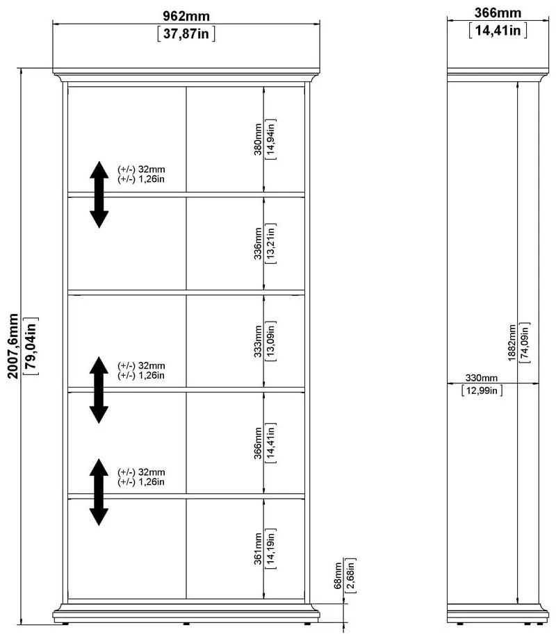 Biela knižnica 96x201 cm Paris – Tvilum