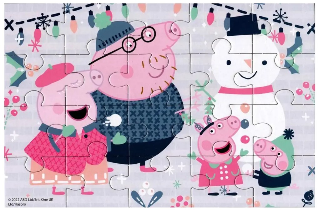 Detské puzzle 4v1 PRASIATKO PEPPA so snehuliakom, 19x29 cm