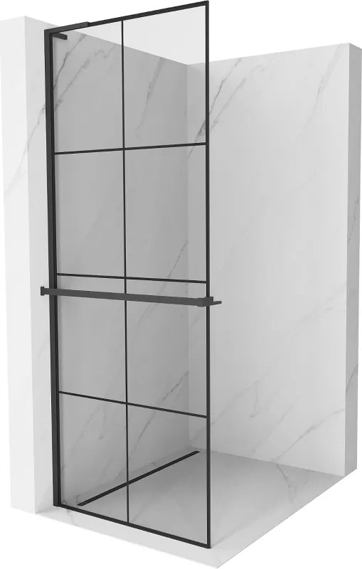 Mexen Kioto+ L sprchová stena s poličkou Walk-in 70 x 200 cm, čierna mriežka, čierna - 800-070-123-70-77