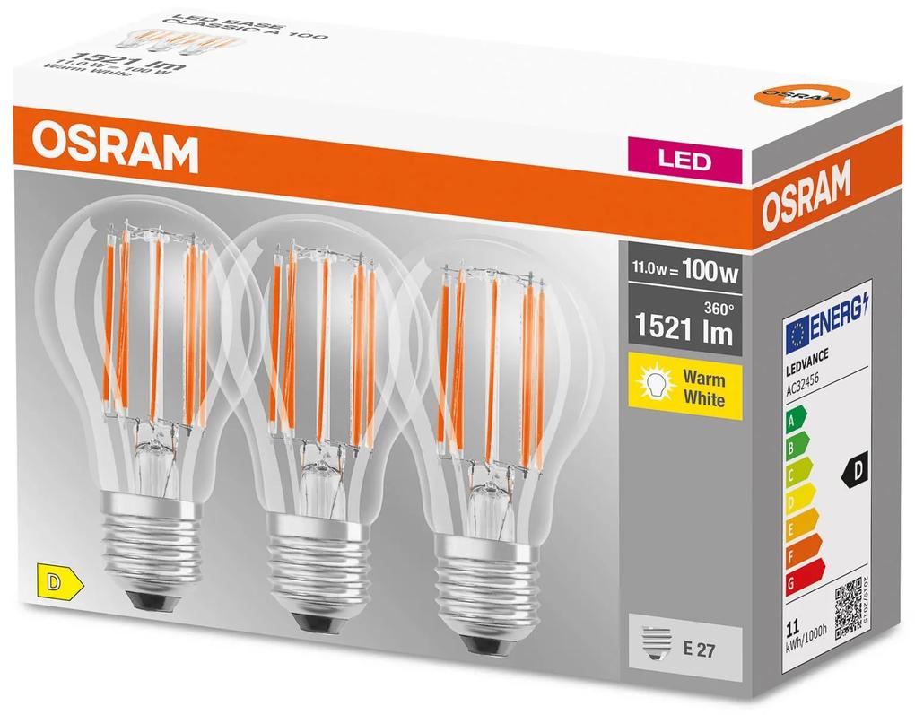 OSRAM filament LED žiarovka E27 Base 11W 2700K 3ks