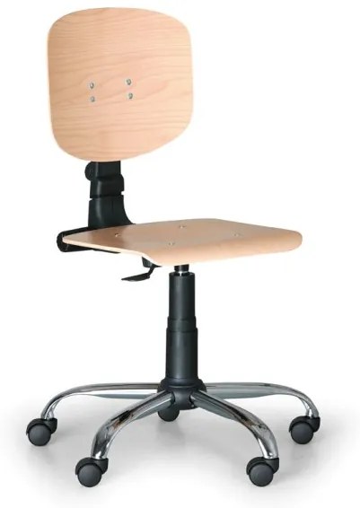 Antares Dielenská pracovná drevená stolička na kolieskach, oceľový kríž, kolieska