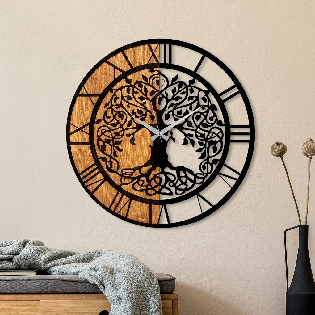 Dekoratívne nástenné hodiny WALLIE TREE LIKE 56 cm orech/čierne