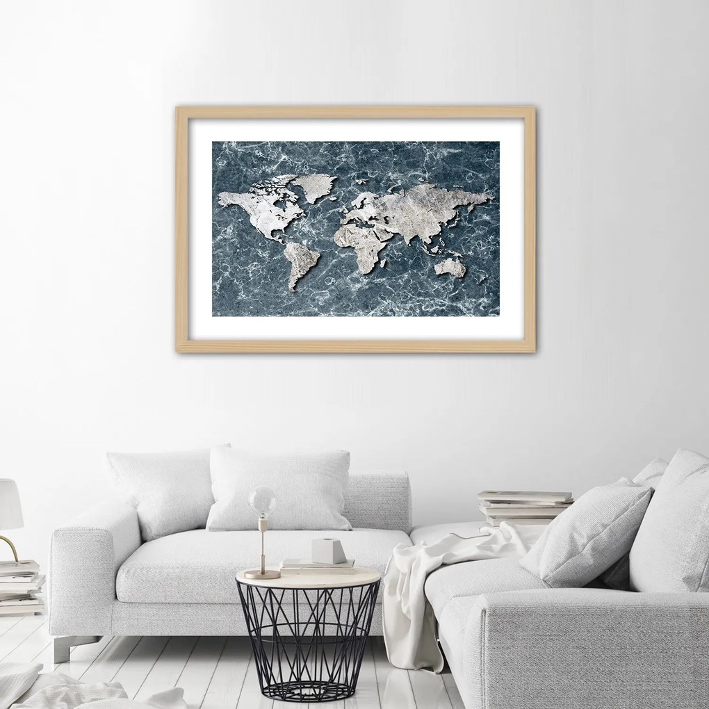 Gario Plagát Mapa sveta na mramore Farba rámu: Bez rámu, Rozmery: 30 x 20 cm