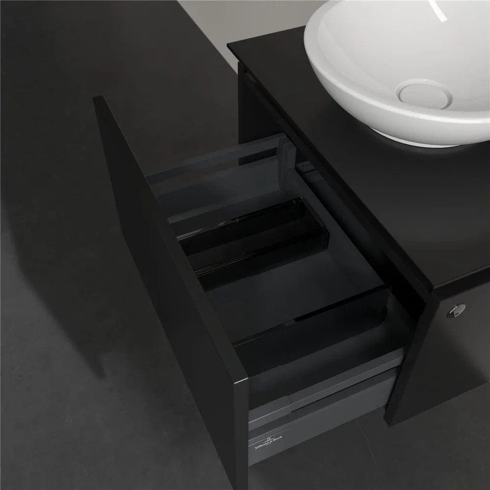 VILLEROY &amp; BOCH Legato závesná skrinka pod umývadlo na dosku (umývadlo v strede), 1 zásuvka, s LED osvetlením, 600 x 500 x 380 mm, Black Matt Lacquer, B567L0PD