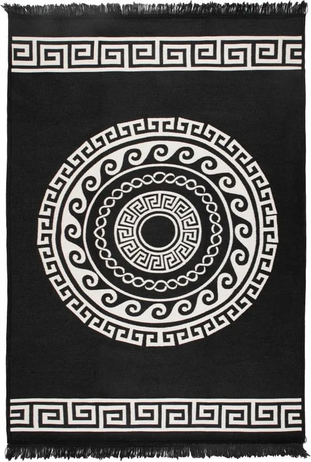Béžovo-čierny obojstranný koberec Mandala, 140 × 215 cm