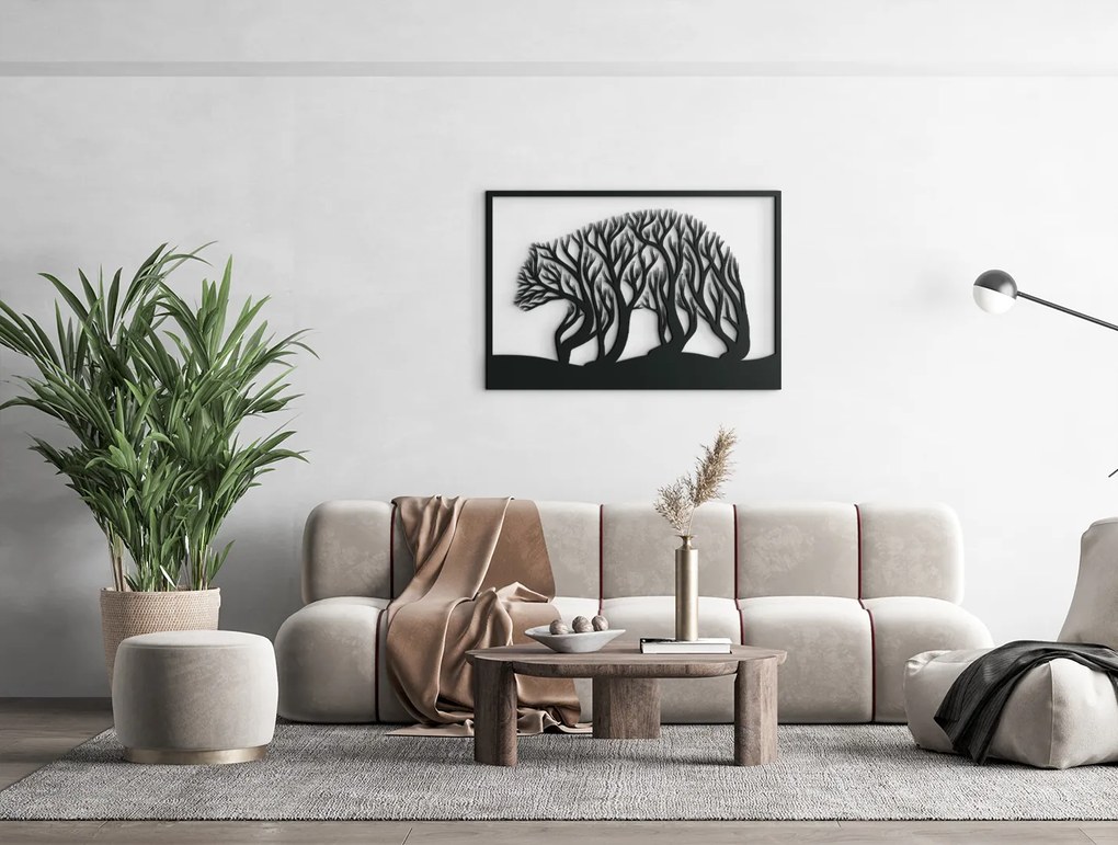drevko Drevený obraz Medveď a stromy Rozmer obrazu: 30 x 44,5 cm, Farba dekorácie: Čierna