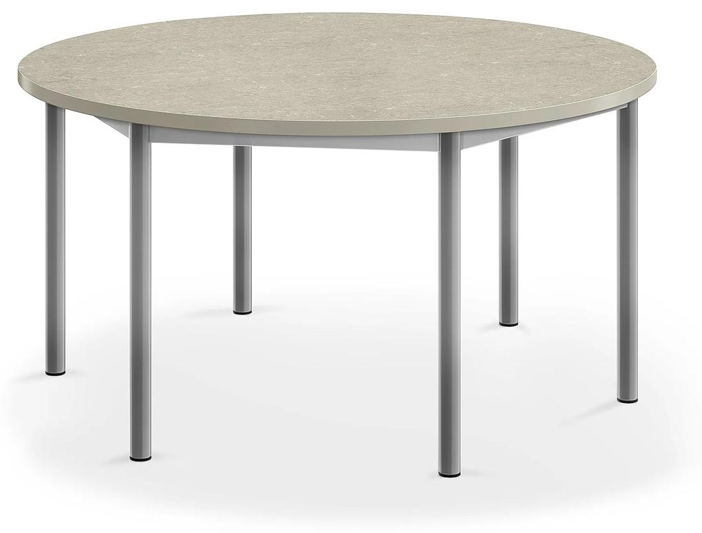 Stôl SONITUS, okrúhly, Ø 1200x600 mm, linoleum - šedá, strieborná