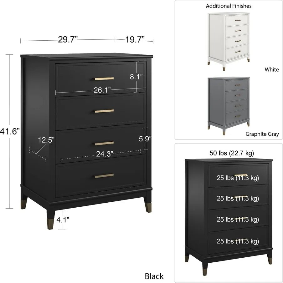 Sivá komoda CosmoLiving by Cosmopolitan Westerleigh, 75 x 106 cm