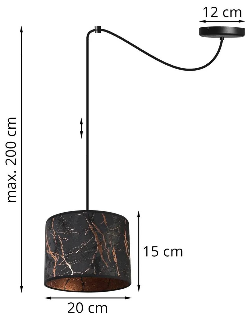 Závesné svietidlo Werona Spider, 1x čierne textilné tienidlo so vzorom, c