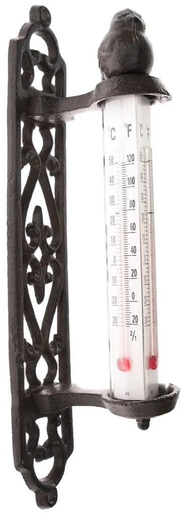 Liatinový nástenný teplomer Iron bird, v. 27 cm