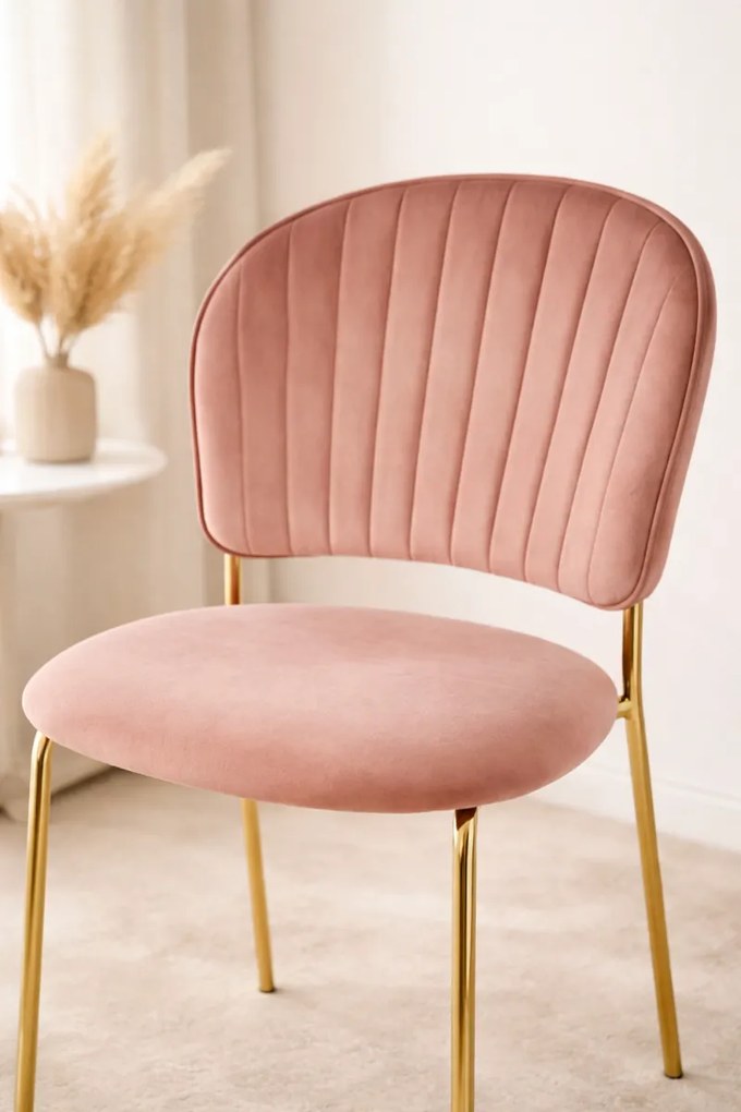 JEDÁLENSKÁ STOLIČKA SENNA RUŽOVÁ + ZLATÉ NOHY