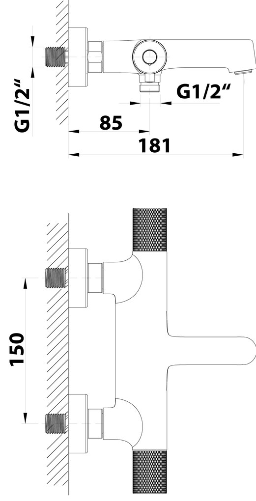 Sapho Sapho, SOLARIS nástenná vaňová batéria, čierna matná/chróm, WD010BC