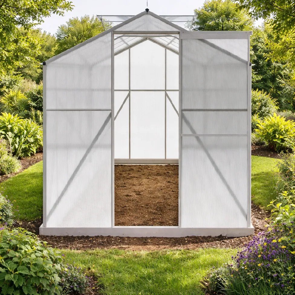 Skleník so základňou BestBerg BBGH‑1206S / 7,05 m² / 371 × 190 × 194 cm / strieborná