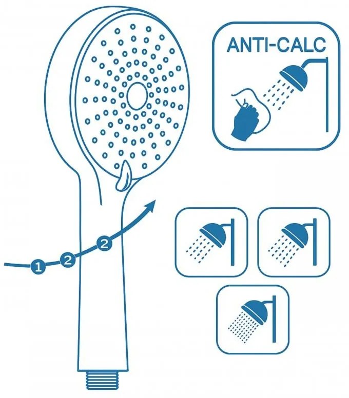 Erga Fanki, 3-funkčná ručná sprchová hlavica, chróm, ERG-YKA-BP.FANKI-CHR