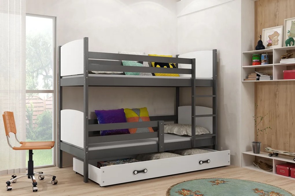 Poschodová posteľ TAMI - 160x80cm - Grafitová - Biela