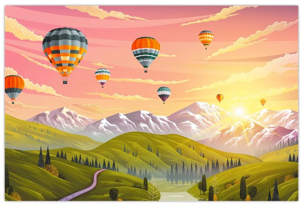 Obraz balónov nad krajinou (90x60 cm)