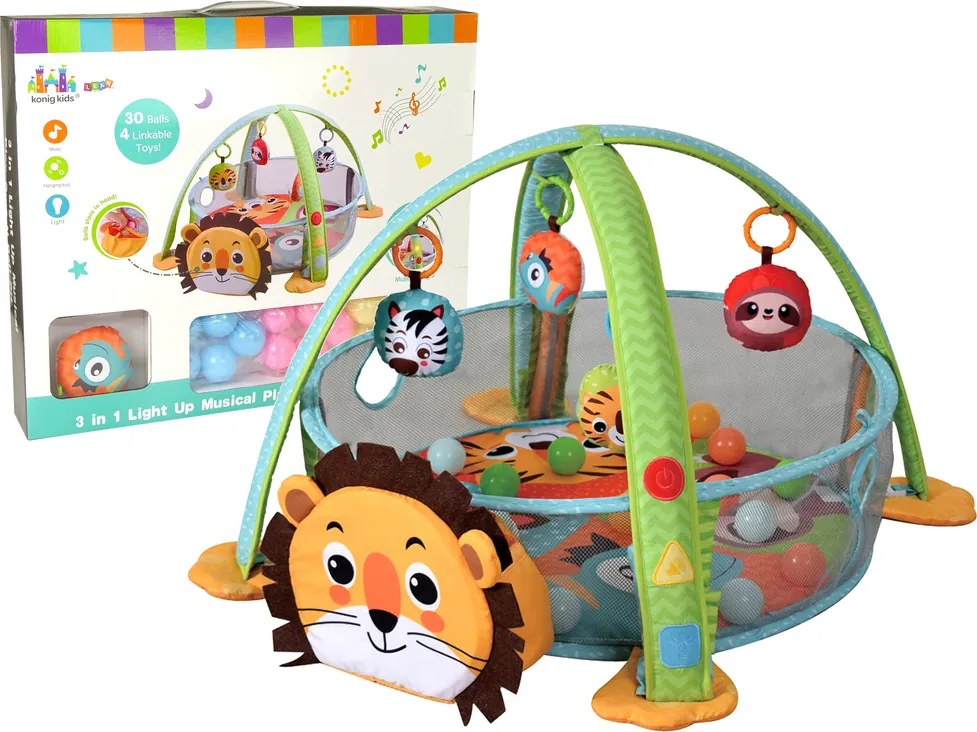LEAN Toys Vzdelávacia podložka Lion Playpen Balls for Baby Melodies