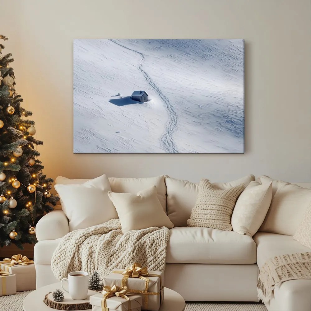 Obraz zasnežená krajina s chalúpkou