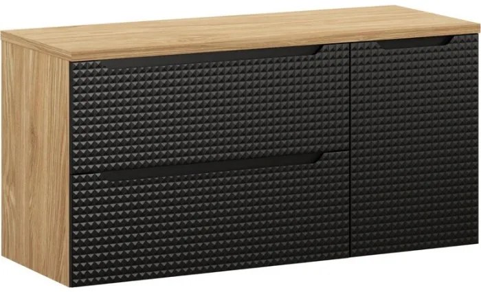 Závěsná skříňka Luxor Black SD s deskou a umyvadlem 120 cm černá/dub olejovaný