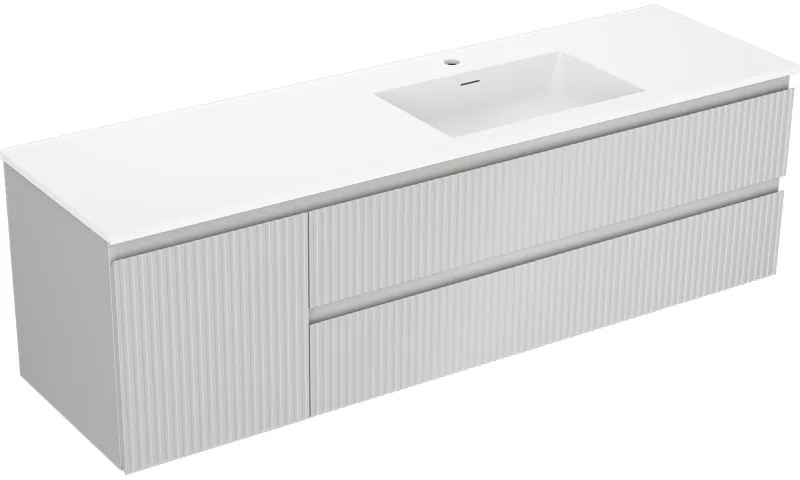 Mexen Rivel, kúpeľňová skrinka 160 cm s pravým umývadlom Otis, 2S, 1D, drážkovaná, šedá/biela matná, 91A23-16047-3-BBFFF62-W18P01