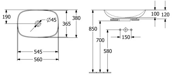 Villeroy & Boch 4A490001 - Umývadlo na dosku LOOP&FRIENDS 56x38 cm keramika/biela