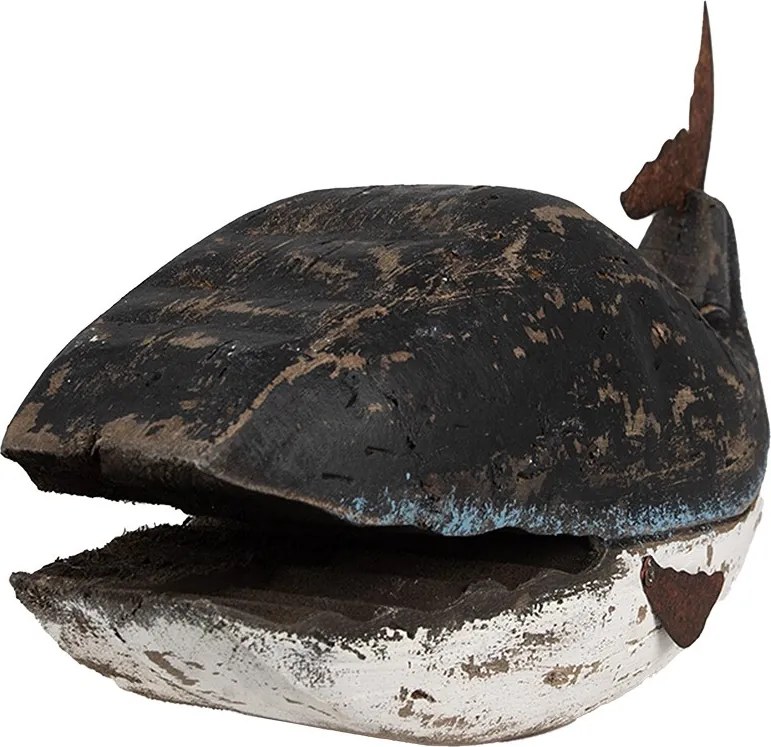 Čierno-biela drevená dekorácia Veľryba - 36*15*23 cm