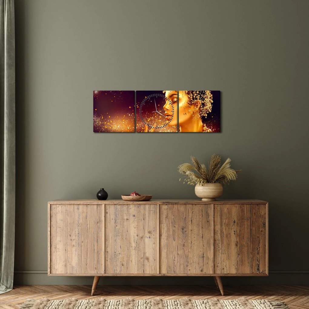 Obraz - Zlatý makeup (s hodinami) (90x30 cm)
