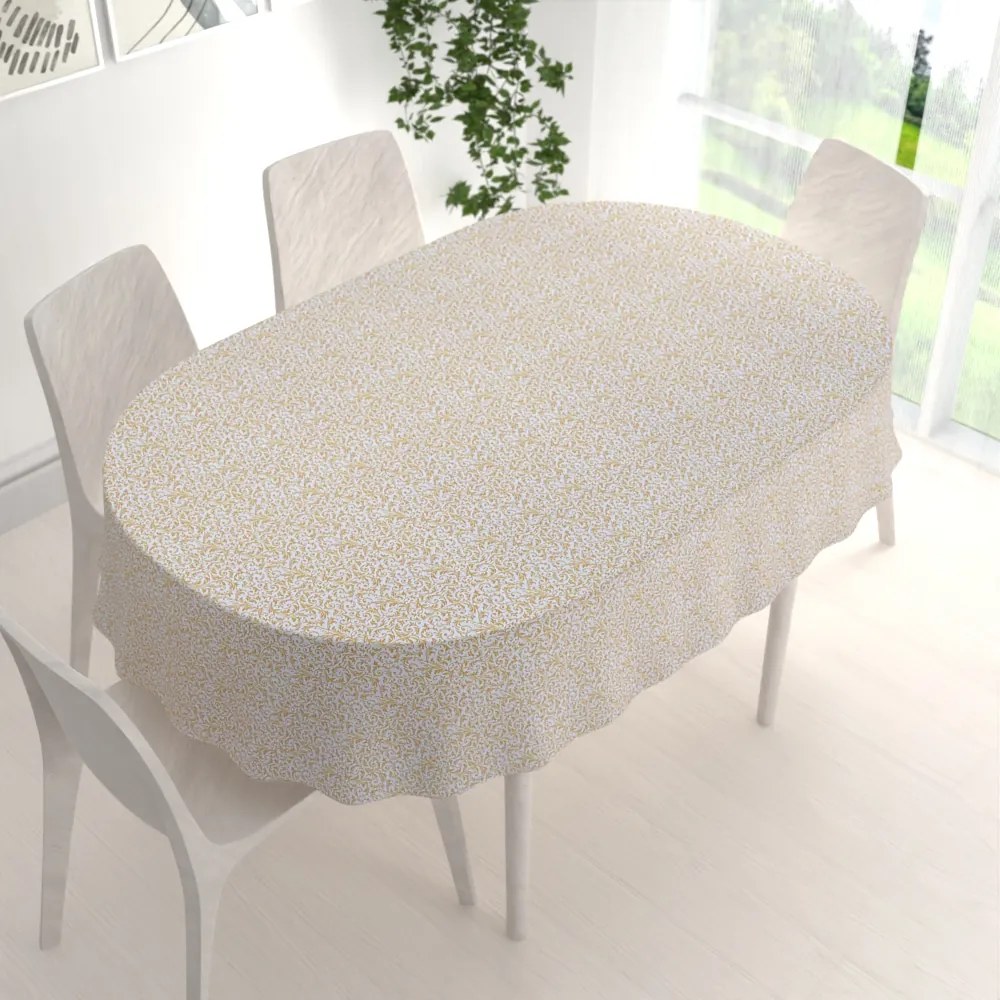 Biante Saténový oválny obrus LUP-503 Zlatý zámocký vzor na krémovo bielom 140x220 cm