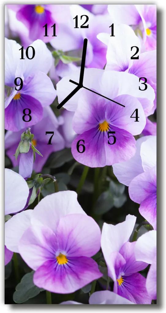 Sklenené hodiny vertikálne  Kvety fialové kvety