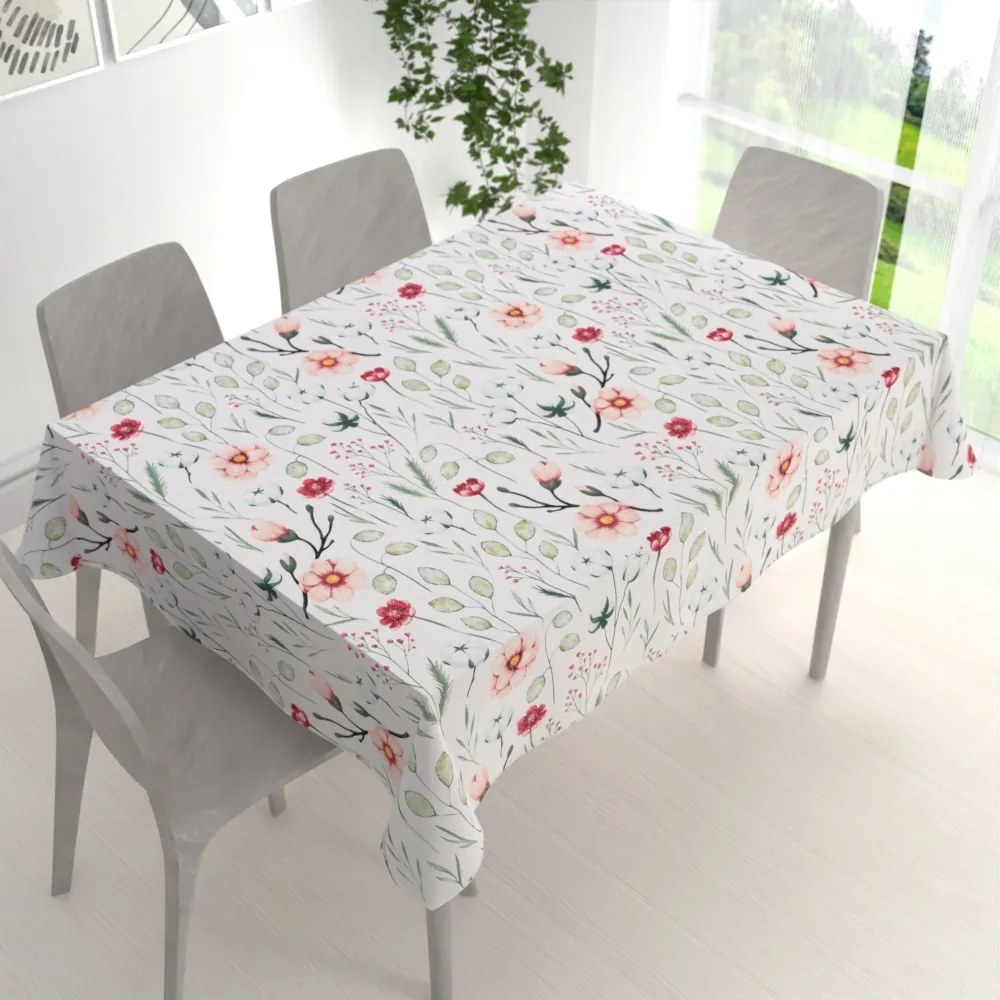 Biante Bavlnený obdĺžnikový obrus Sandra SA-747 Lúčne kvety na bielom 140x220 cm