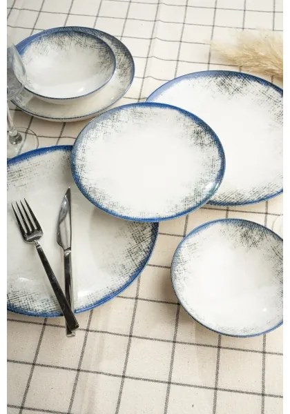 Jedálenská súprava 24 ks biela/modrá/porcelán